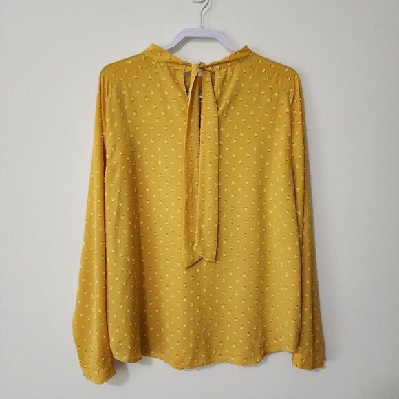 Ann Taylor Womens Geo Clip Tie Back Popover Blouse Size XL Mustard Yellow Poly - Picture 3 of 9